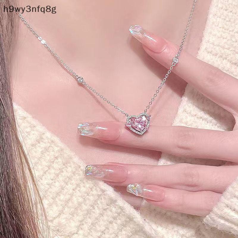 สร้อยคอจี้หัวใจสีชมพูเพทายคริสตัล Y2K HG สำหรับผู้หญิงเครื่องประดับที่สง่างามของขวัญ th