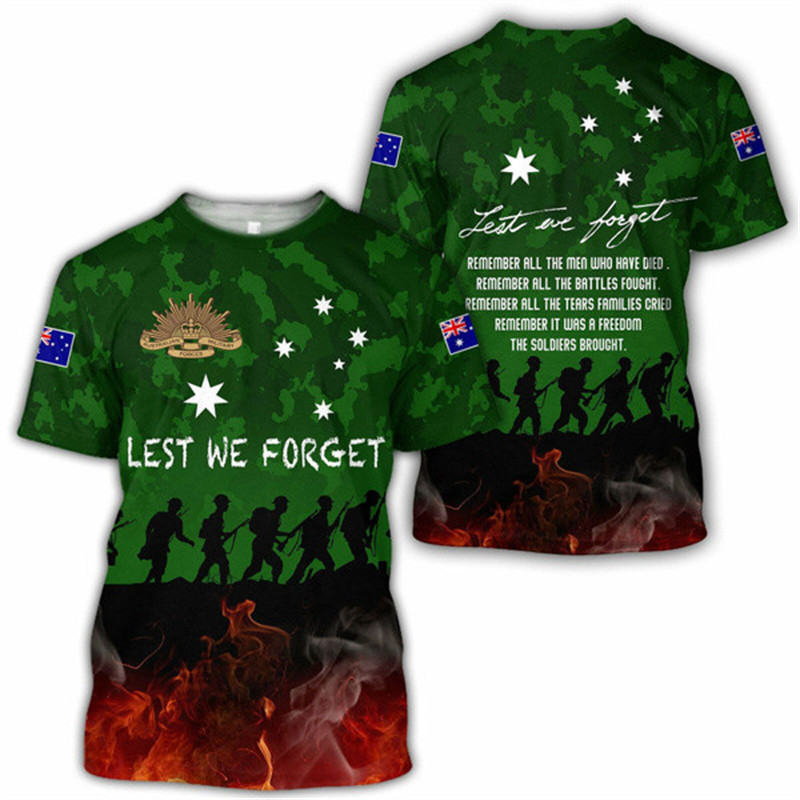 Anzac Day 3D พิมพ์ T เสื้อสําหรับชายเสื้อผ้า Lest เรา Forgot ออสเตรเลียนิวซีแลนด์ Hero กราฟิก T เสื้