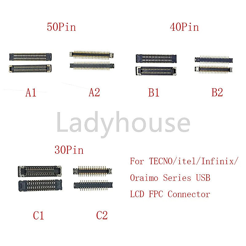 2pcs 30 40 50 Pin จอแสดงผล LCD FPC Connector บนเมนบอร์ดสําหรับ TECNO Itel Oraimo Infinix USB Charger ชาร์จพอร์ต