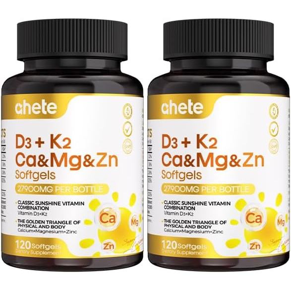 วิตามิน D3 K2 Magnesium 10000 IU, 120 mcg K2 แคปซูล 60 นับ (แพ็ค 2 ชิ้น) | พร้อม VIT B6, Zinc & Quer