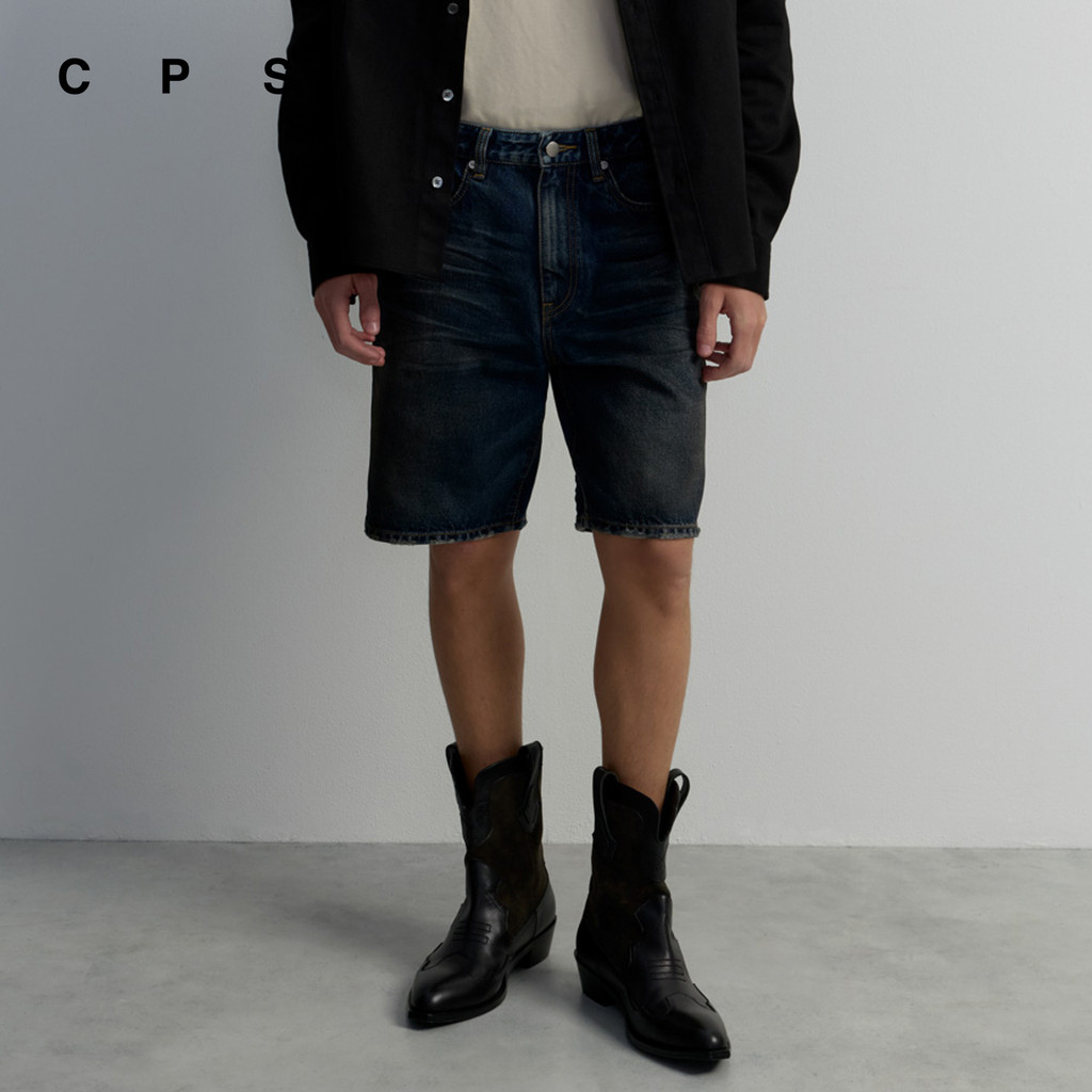 CPS กางเกงยีนส์ขาสั้นสีฟอก ผู้ชาย BLUE WASHED JEANS SHORTS รุ่น C26WGMA056 (AW26#A1)
