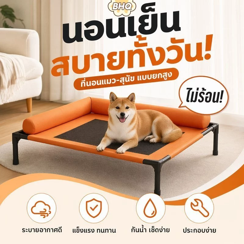 BHQ ยกระดับเตียงสัตว์เลี้ยงระบายความร้อนตาข่ายระบายอากาศความชื้นล้างทําความสะอาดได้คอสนับสนุนแมวสุนัขฤดูร้อน