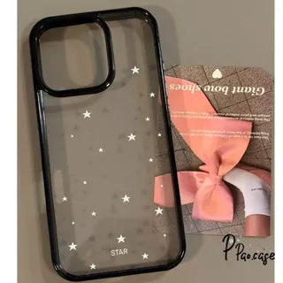 เคสใสดำ ลายดาว สไตล์มินิมอลกันกระแทก เคสไอโฟน16 17 13สำหรับ IPhone 15 11 17 16 14 13 12 Pro Max 14 15 16 Plus