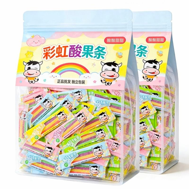 彩虹条软糖网红果条独立包装长条条儿童' 休闲零食礼包批发Fruit Rainbow Candy Sweet Juice Candy 'Fruit Rainbow Candy Long Strip Ch