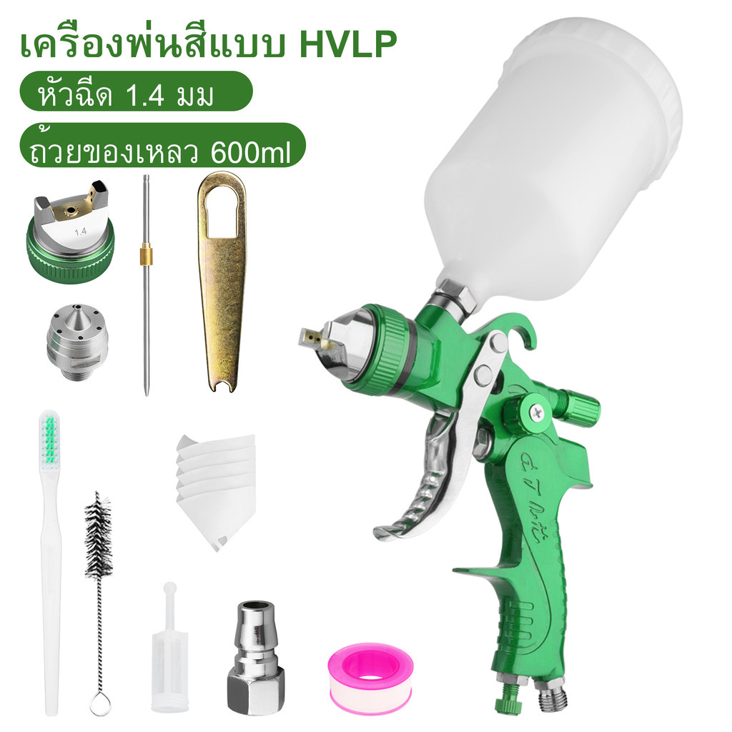 H2008 HVLP Gravity Feed Paint Spray Kit 600cc ถ้วย 1.4/1.7/2.0 มม.หัวฉีด Professional Air Paint Spra
