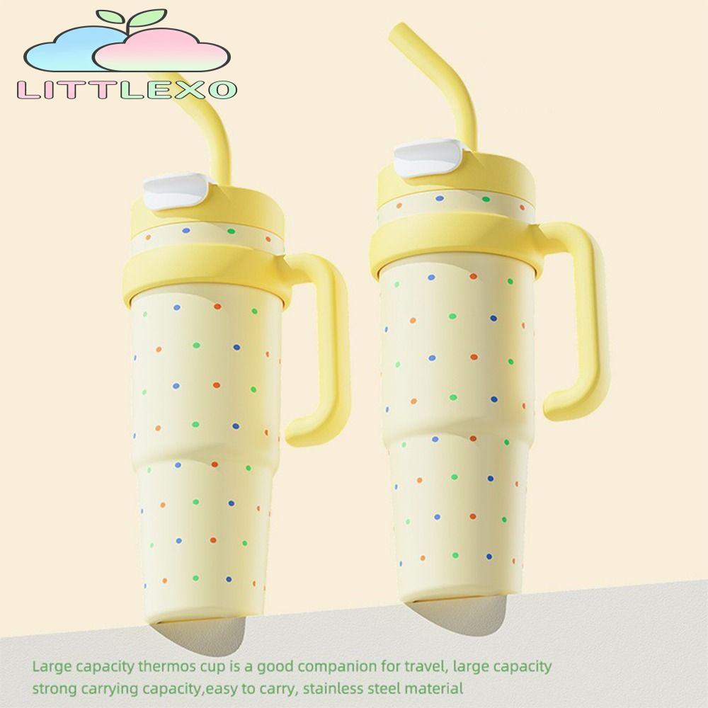 LITTLEX การ์ตูนถ้วยสูญญากาศ,พร้อมที่จับ 316 แก้วน้ําสแตนเลสหุ้มฉนวน, ของขวัญแบบพกพาพร้อมฝาปิดและฟาง 1000ML ขวดน้ําเก็บความร้อนสําหรับนักเรียน