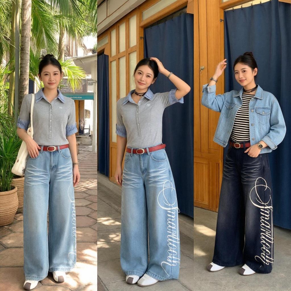 💃🌿กางเกงยีนส์JIAQI #665758 สีเทาฟอกน้ำ+ทรงบาร์เรลขากว้าง ใส่ออกเที่ยวดูเท่ลงตัว สาวสายแฟ ตัวเด็ดประจำร้าน