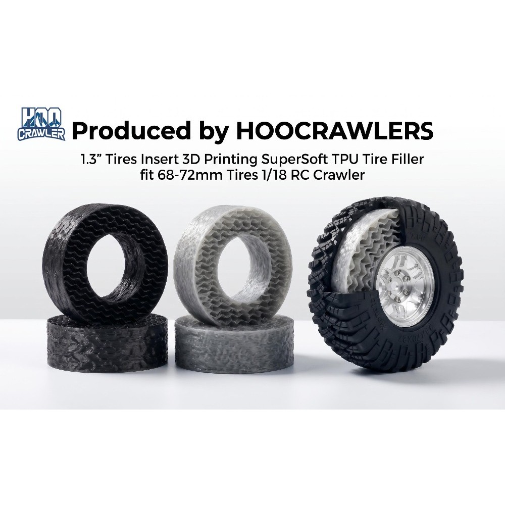 HooCrawler 1.3 "RC ยางใส่ 3D พิมพ์ TPU Supersoft แทรกสําหรับ 68-72 มม.1.3 "ยาง 1/18 RC Crawler