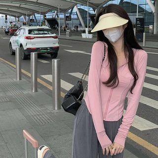 เสื้อกันแดดผู้หญิง UPF50+ มีฮู้ด เสื้อกีฬาแขนยาว ทรงเข้ารูป แบบบาง ระบายอากาศดี ผ้าเย็นสบาย แห้งเร็ว FZ064