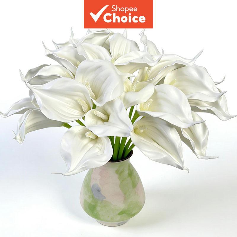 ปักประดิษฐ์ Callado Calla Lily 10 ชิ้น, ดอกไม้ขนาดกลางสัมผัสจริงสําหรับตกแต่งบ้านงานแต่งงาน