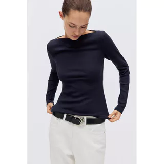 H&M(เอชแอนด์เอ็ม) เสื้อคอเรือผ้าริ๊บ Women Ribbed boat-neck top 1328441_1