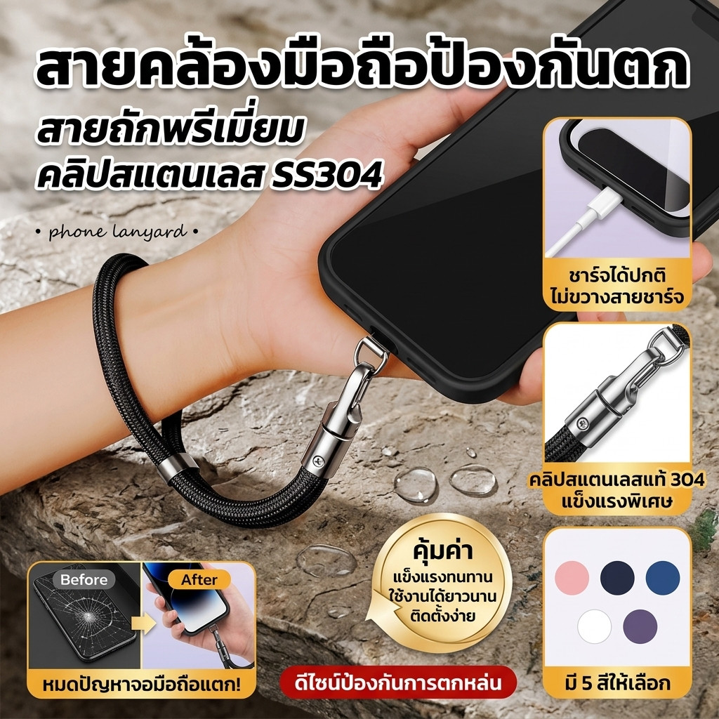 สายคล้องโทรศัพท์ กันตก 360° หมุนได้ ปรับความยาวได้ ใช้กับเคสมือถือทุกรุ่น สายคล้องข้อมือ แข็งแรง