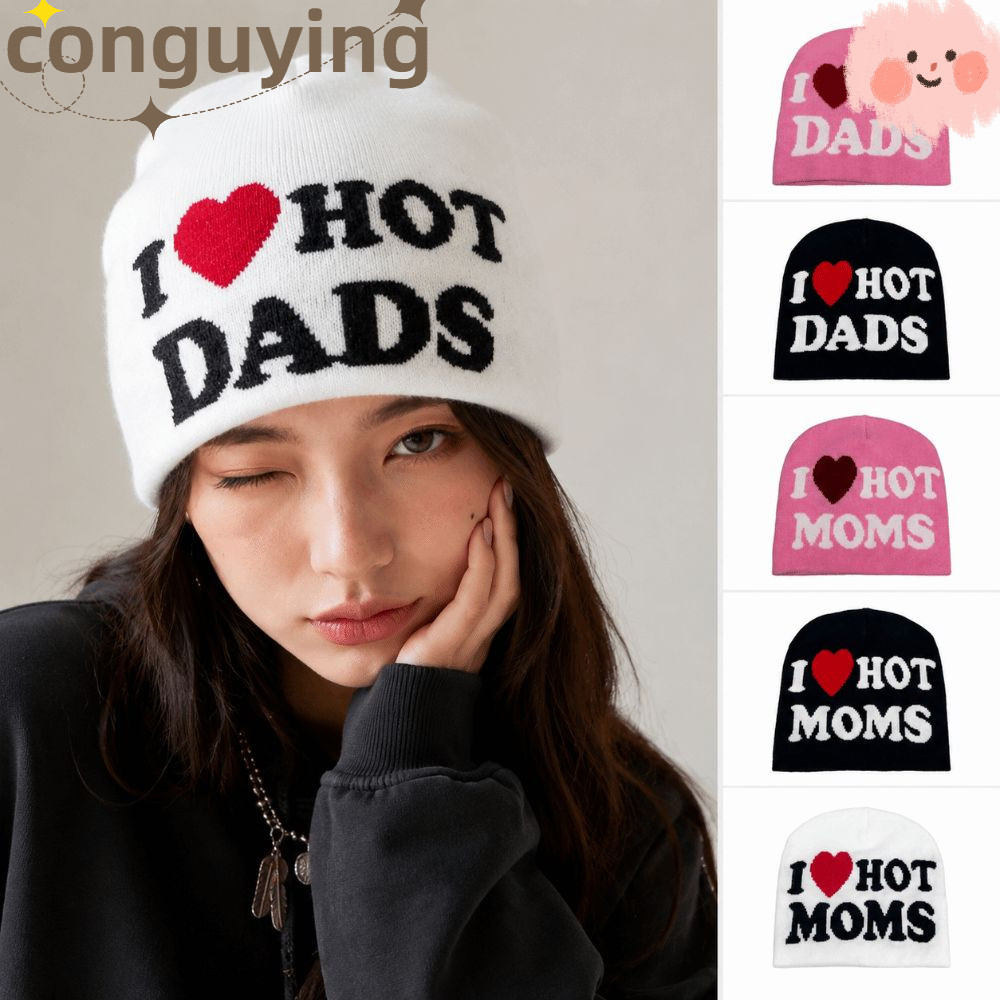 PONGUX หมวกบีนนี่, Casual I Love Hot Moms/dads พิมพ์ถักหมวก, แฟชั่นเย็น Proof Windproof Pullover หมวก