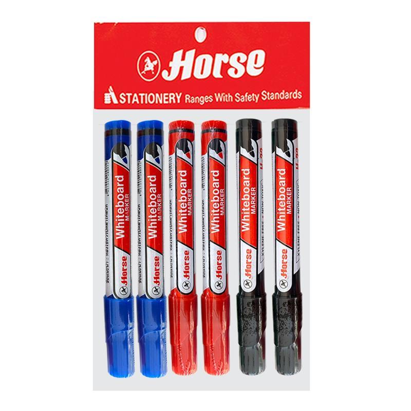HORSE ปากกาไวท์บอร์ด รุ่น H-22 คละสี ขนาด 2 มม. (แพ็ค 6 ด้าม)