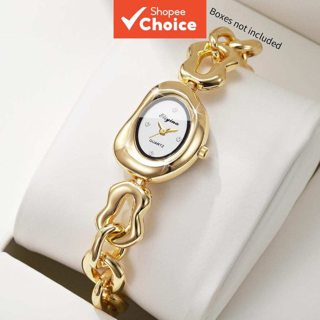 นาฬิกาสําหรับผู้หญิงกันน้ําสแตนเลส Relo Silver Gold Chain สร้อยข้อมือของขวัญควอตซ์