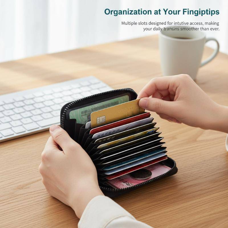 Xo94ol Functional PU Leather Small Zipper Wallet for Men and Women for Organized Card Storage TH