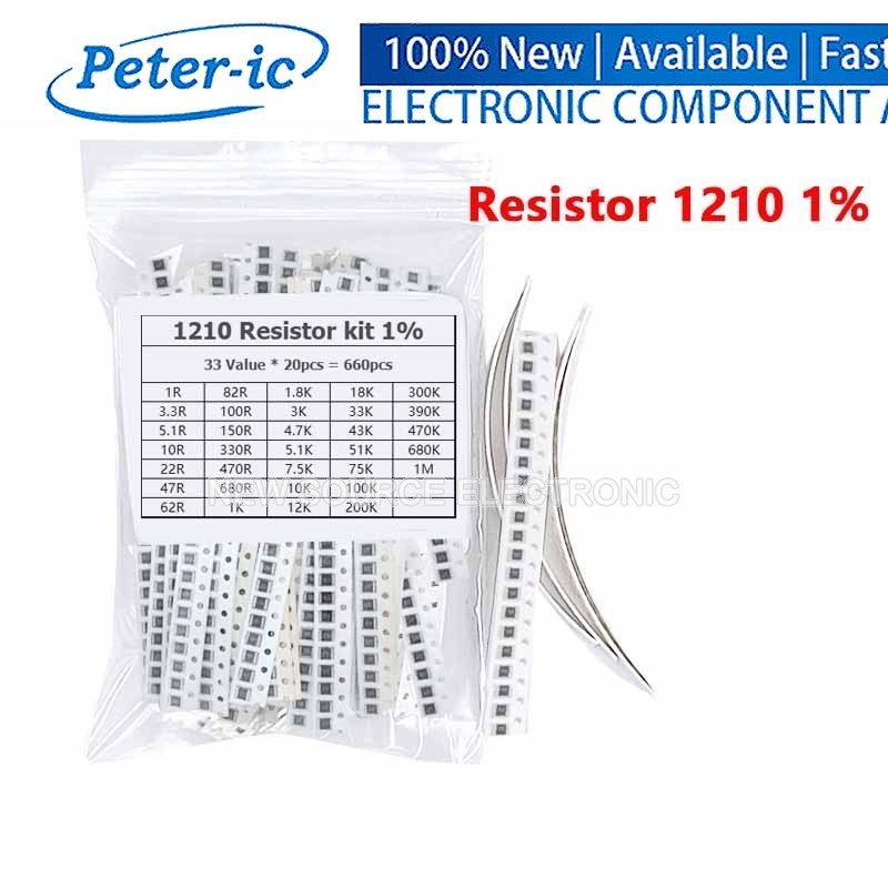 660PCS 1210 SMD Resistor Assorted Kit 33ValuesX20PCS 1ROhm~1M 1% 100 4.7 5.1 22 2 10 47 KR Ohm