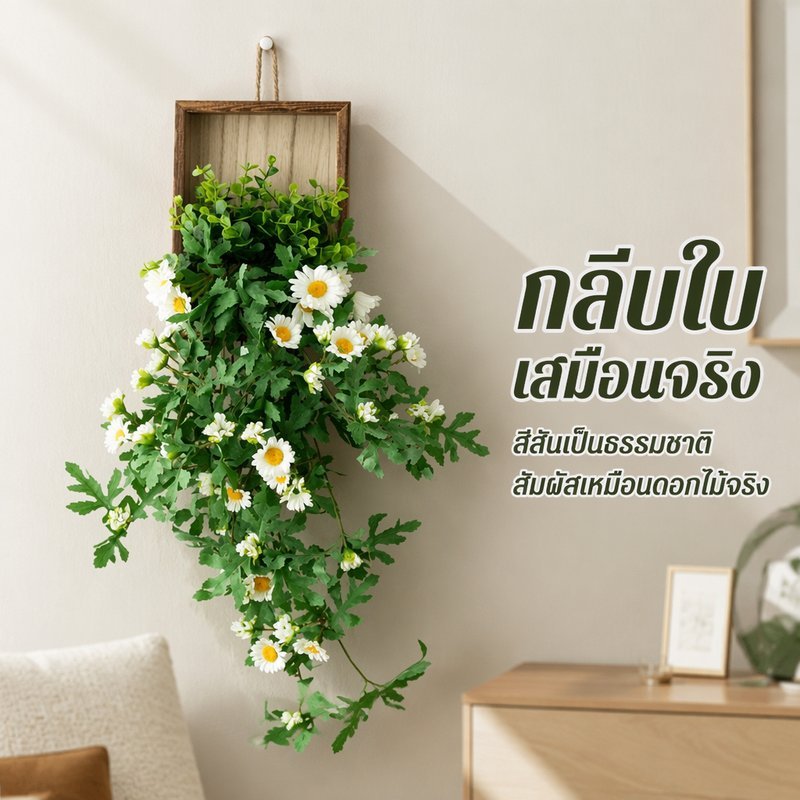 ดอกเดซี่แขวนผนัง ดอกไม้ปลอม ตกแต่งผนัง บ้าน คาเฟ่ ร้านค้า สวนในร่ม วัสดุพีวีซีอ่อน
