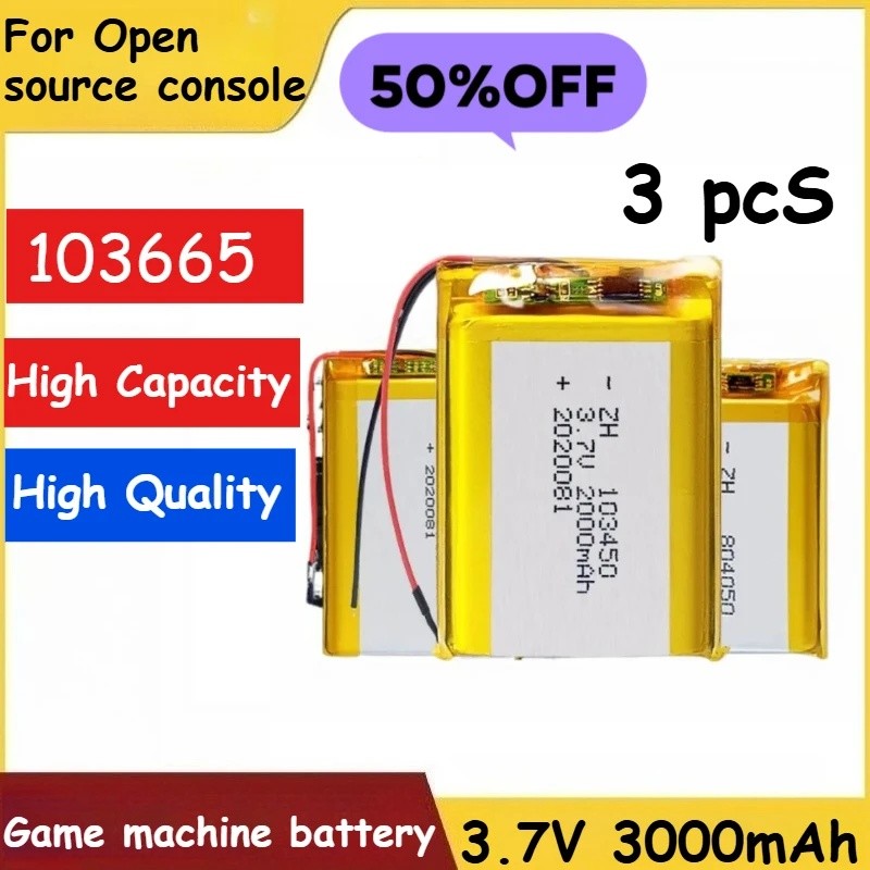 แบตเตอรี่ลิเธียมโพลิเมอร์ใหม่ 103665 3.7V 3000mAh สําหรับคอนโซลเปิดแหล่ง Miyoo Mini Plus แบตเตอรี่เค