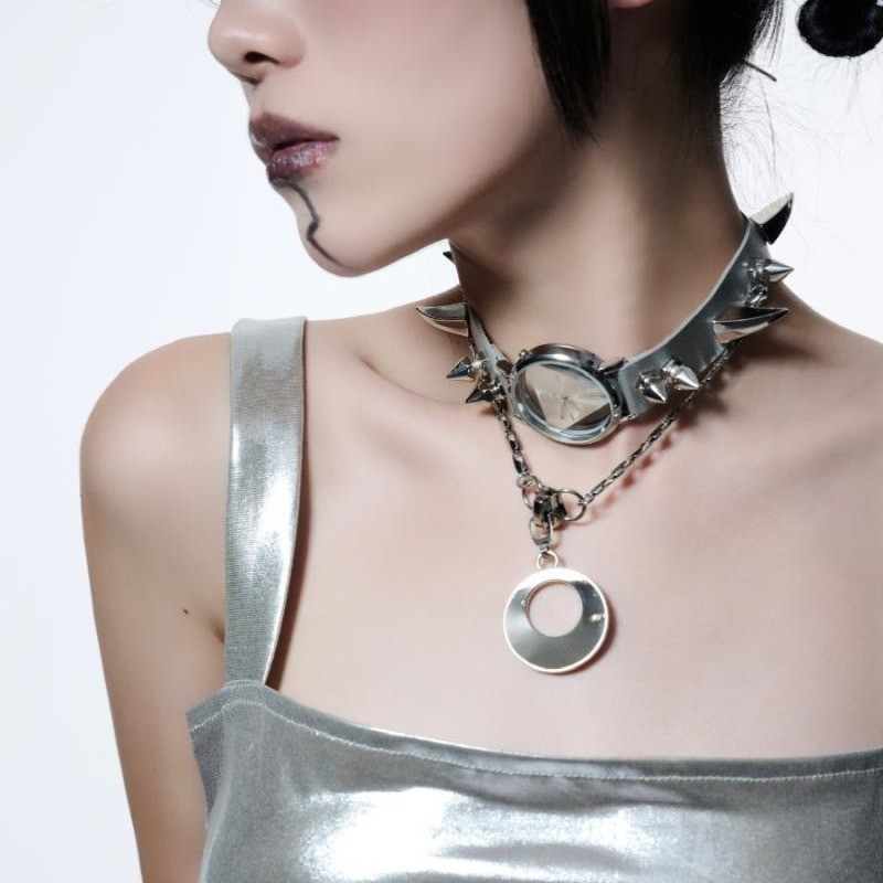 ที่แตกต่างกัน Y2K Cyberpunk choker สร้อยคอนาฬิกาที่ไม่ซ้ํากันสวมใส่เพิ่มเติมสร้อยคอคอ #G7. 19ข #