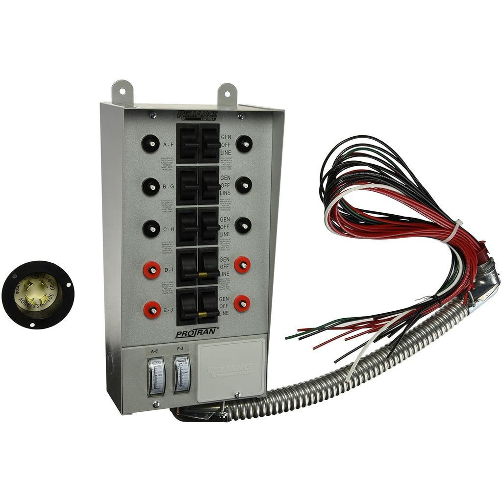 Reliance Controls 30310A Pro/Tran 10-Circuit 30-Amp ในร่มเครื่องกําเนิดไฟฟ้า Transfer Switch &-&-