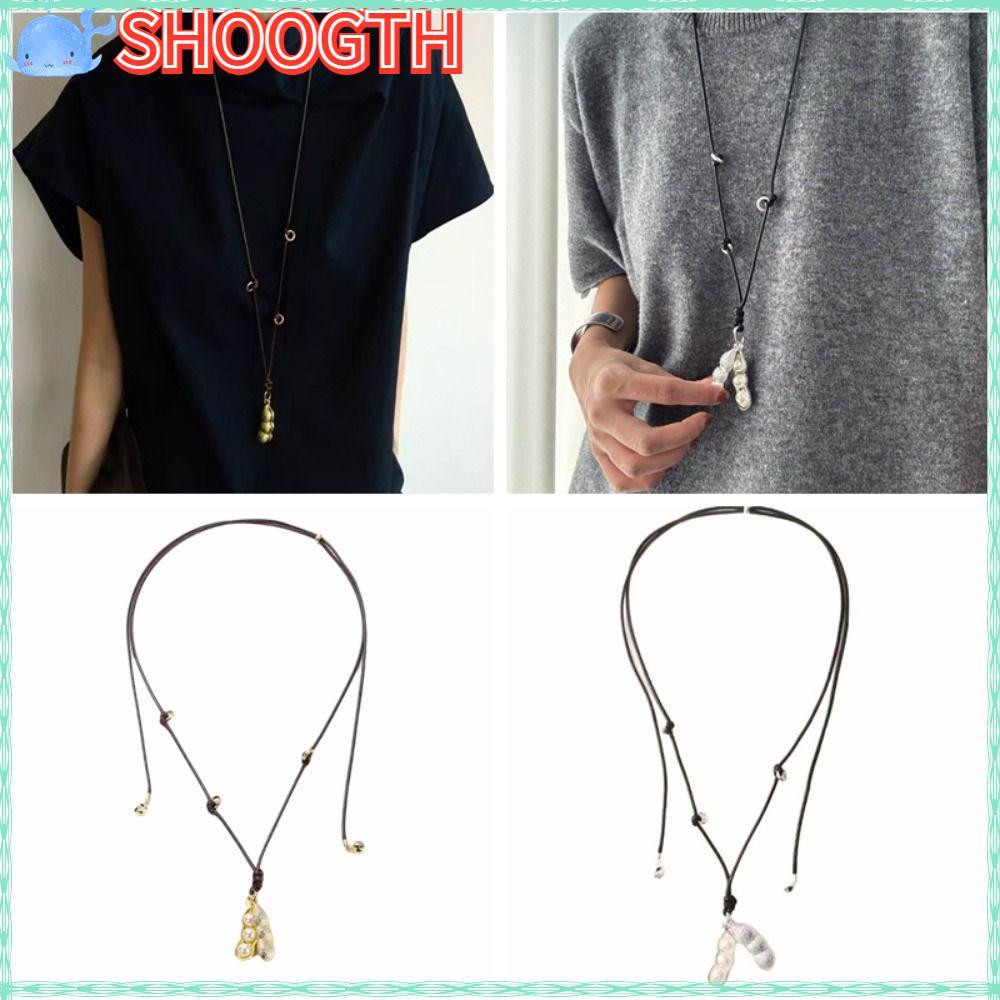สร้อยคอ SHOOGTH Pea Pod, สร้อยคอโลหะผสมเชือก, แฟชั่นโซ่เสื้อกันหนาวโซ่ยาวของขวัญ