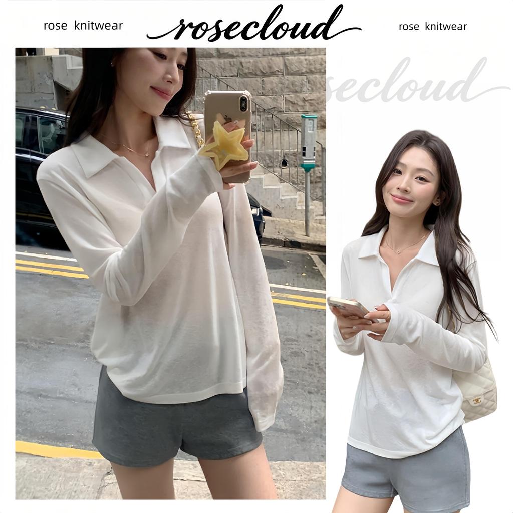 ROSE -13781เสื้อสเวตเตอร์ถักยืดคอปกผู้หญิงรุ่นใหม่ เหมาะใส่ต้นฤดูใบไม้ร่วง สวมเดี่ยวหรือคลุมทับได้ จัดส่งรวดเร็วภายใน