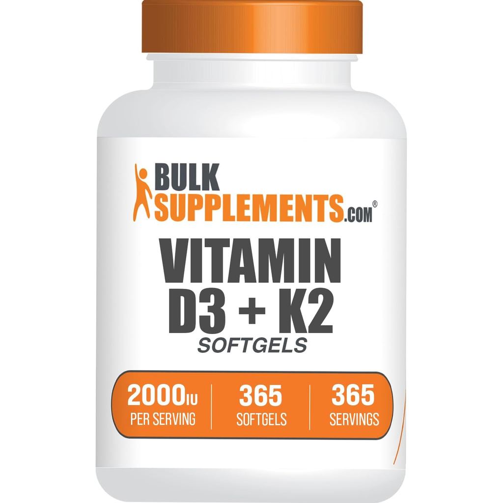 BulkSupplements.com Vitamin D3 + Vitamin K2 Softgels - D3, K2, อาหารเสริมวิตามิน - ปราศจากกลูเตน, ซอ