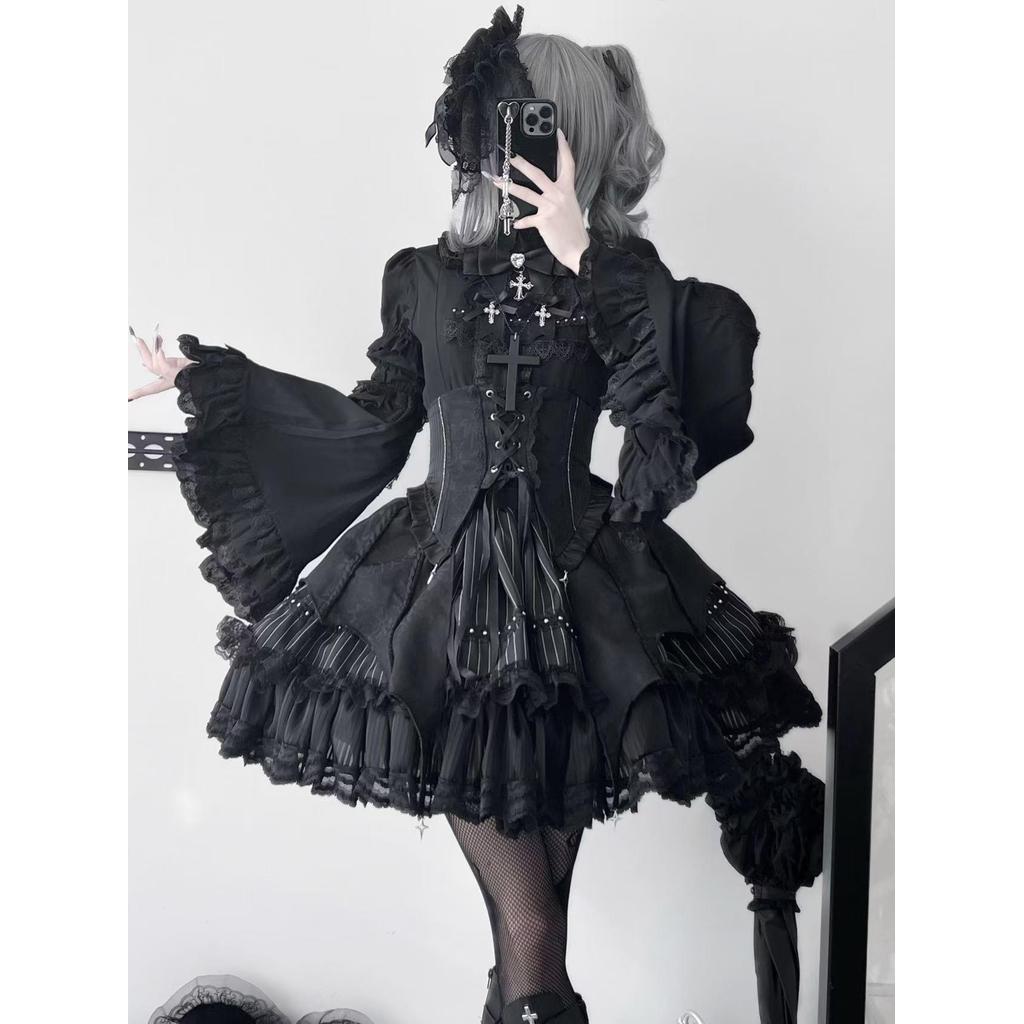 การติดตามกระดูก sk Gothic Fish Bone Girdle Half Skirt Suit lolita lolita
