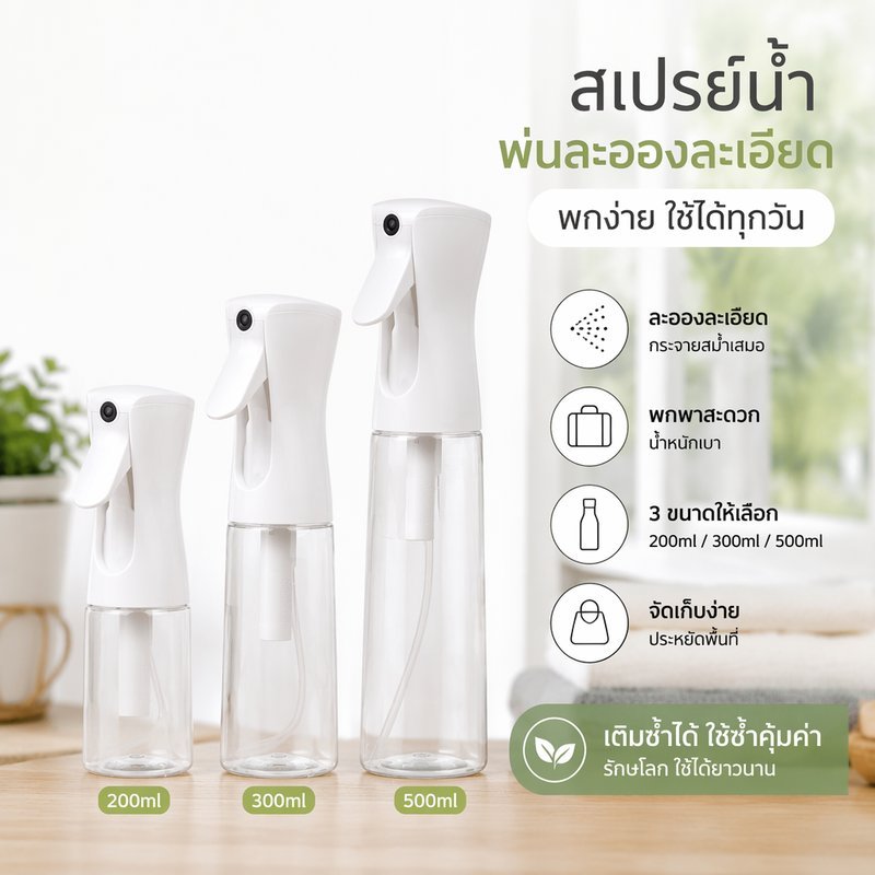 COD ขวดสเปรย์เปล่า ละอองละเอียด ระดับนาโน 200/300/500ml แอลกอฮอล์ น้ำมันมะกอก ครัวเรือน