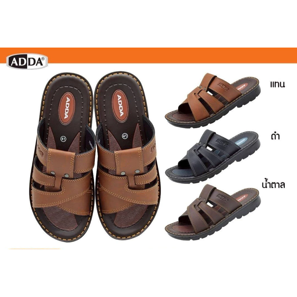 ADDA รุ่น 75403-M1 รองเท้าแตะลำลองผู้ชายแบบสวม (วัสดุ PU แบบเย็บขอบ)เย็บด้ายจริงรอบขอบรองเท้า