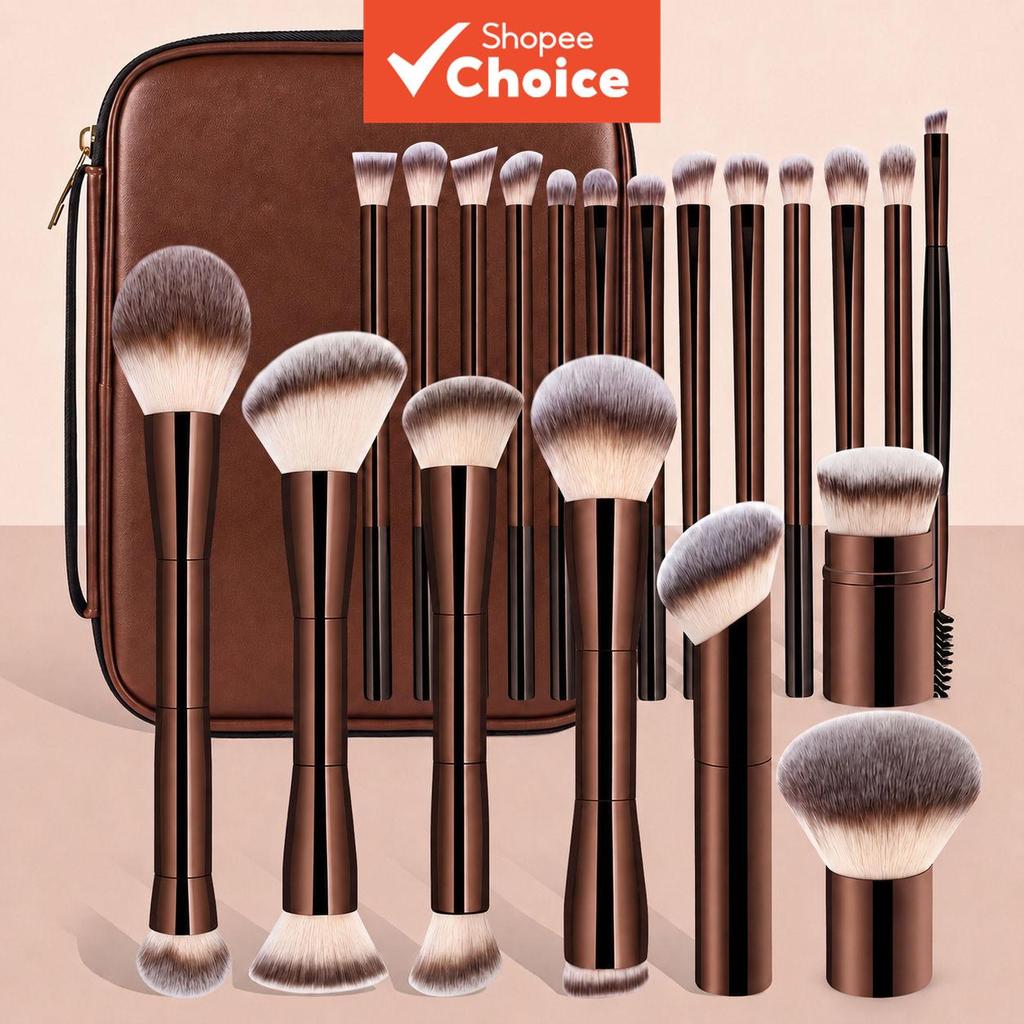 อลูมิเนียม Handle ชุดแปรงแต่งหน้า 20 ชิ้นพร้อมกระเป๋าสําหรับ Foundation Blush Powder อายแชโดว์ & Lash