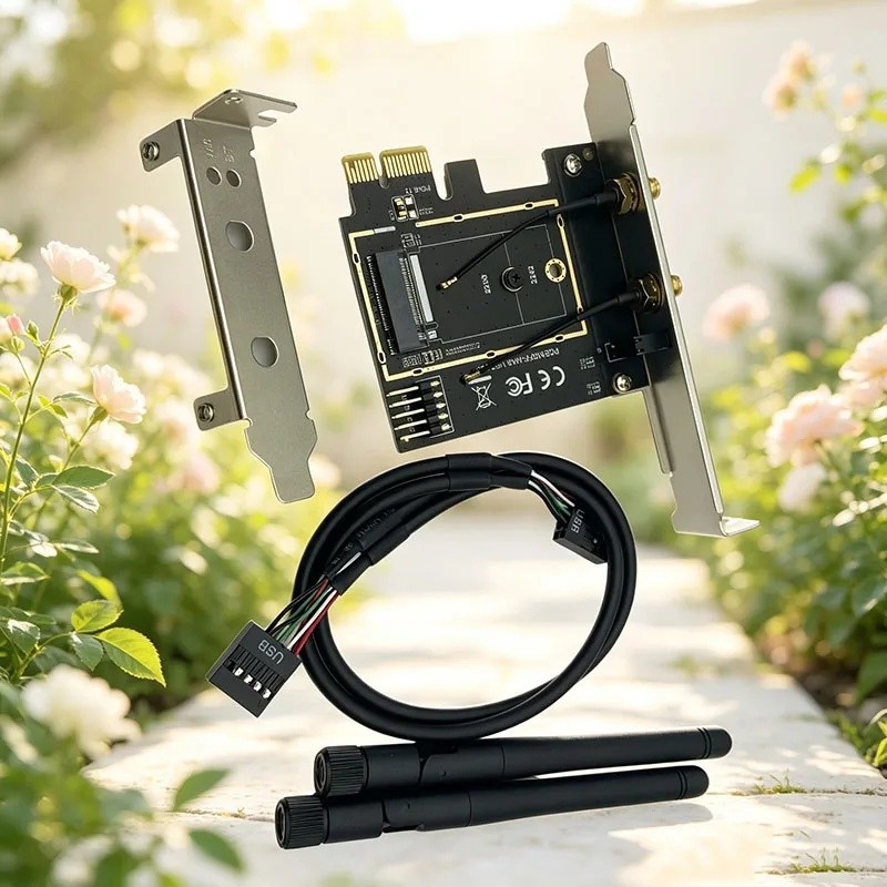 M.2 To PCI Express อะแดปเตอร์แปลงไร้สาย PCIE X1 ถึง M2 Key-A พร้อมเสาอากาศ 2x WiFi การ์ดบลูทูธสําหรั