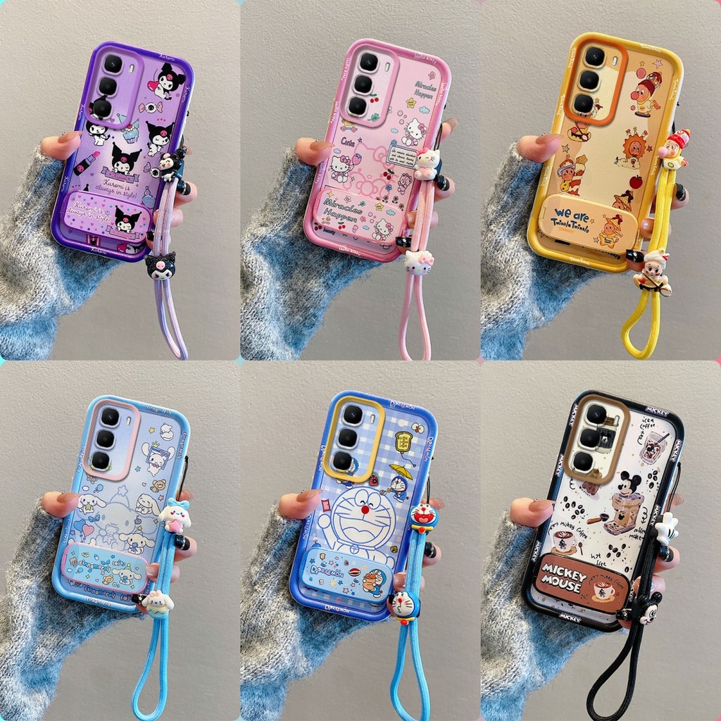 เคส Infinix HOT 60 5G HOT 60i HOT 60 Pro HOT 60 Pro+ กระจกลายการ์ตูนน่ารักพร้อมขาตั้งเคสโทรศัพท์