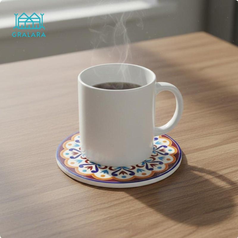 Gralara เซรามิคดูดซับ Coaster ลื่นดูดซับเซรามิค Coaster ป้องกันเฟอร์นิเจอร์ Bohemian แก้ว Mat Mat สํ