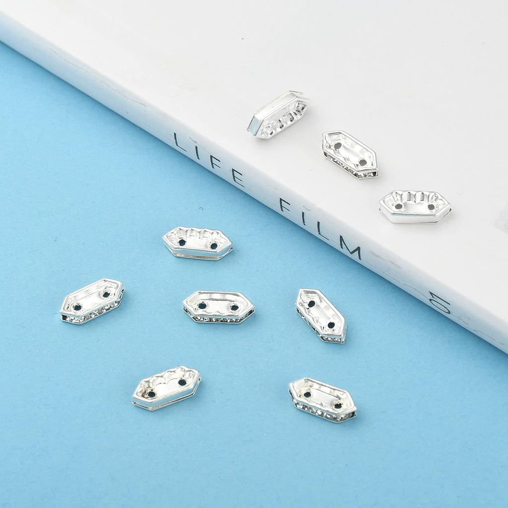 Pandahall 100pcs Rhinestone Spacers บาร์ 2 หลุมโลหะเงิน Spacers Bar Link Connectors End Bar สําหรับ 