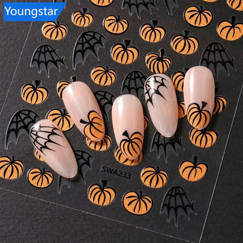 FYY ฮาโลวีนฟักทอง Spider Web Nail Art สติกเกอร์ค้างคาว Spider Ghost ฟักทองเล็บสติกเกอร์ฮาโลวีนงานรื่