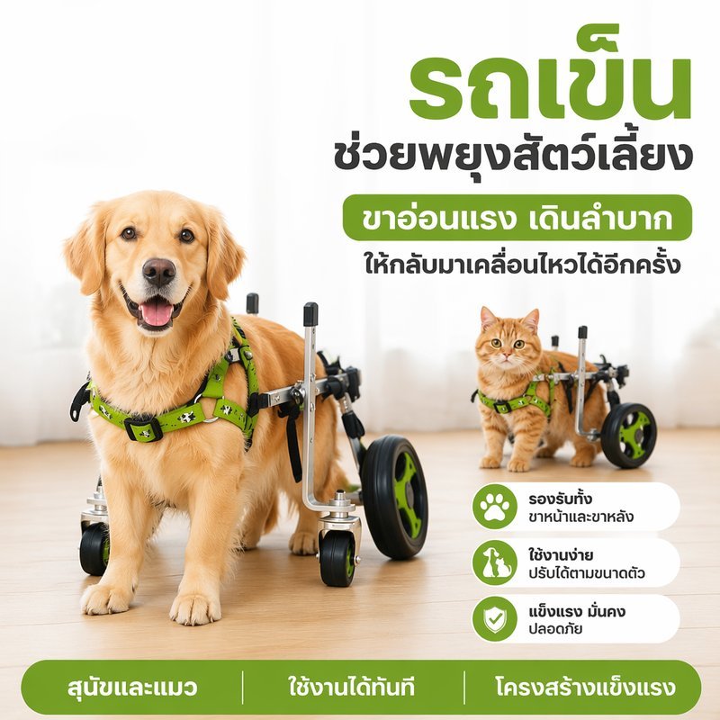 รถเข็นสุนัขแมว ฟื้นฟูขาหลังอ่อนแรง รถวีลแชร์สัตว์เลี้ยง ปรับได้ ล้อเงียบ รุ่น 2 ล้อ 4 ล้อ