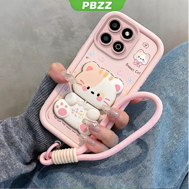 PBZZ สําหรับ honor X7B X7A X7C X7D X5B X5C PLUS 5G เคสโทรศัพท์ Softcase กันกระแทกใหม่ออกแบบความงามสําหรับสาวแมวน่ารักพร้อมที่วางเชือกเส้นเล็ก JTDTMZJ3