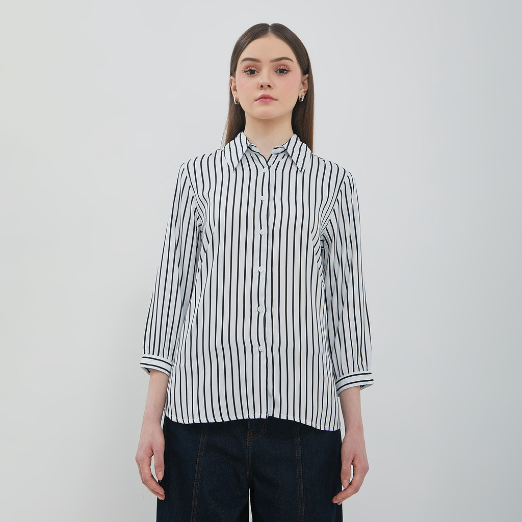 KEMEJA DUST 7/8 Shirt Kanya White Black Stripes (D.13208)