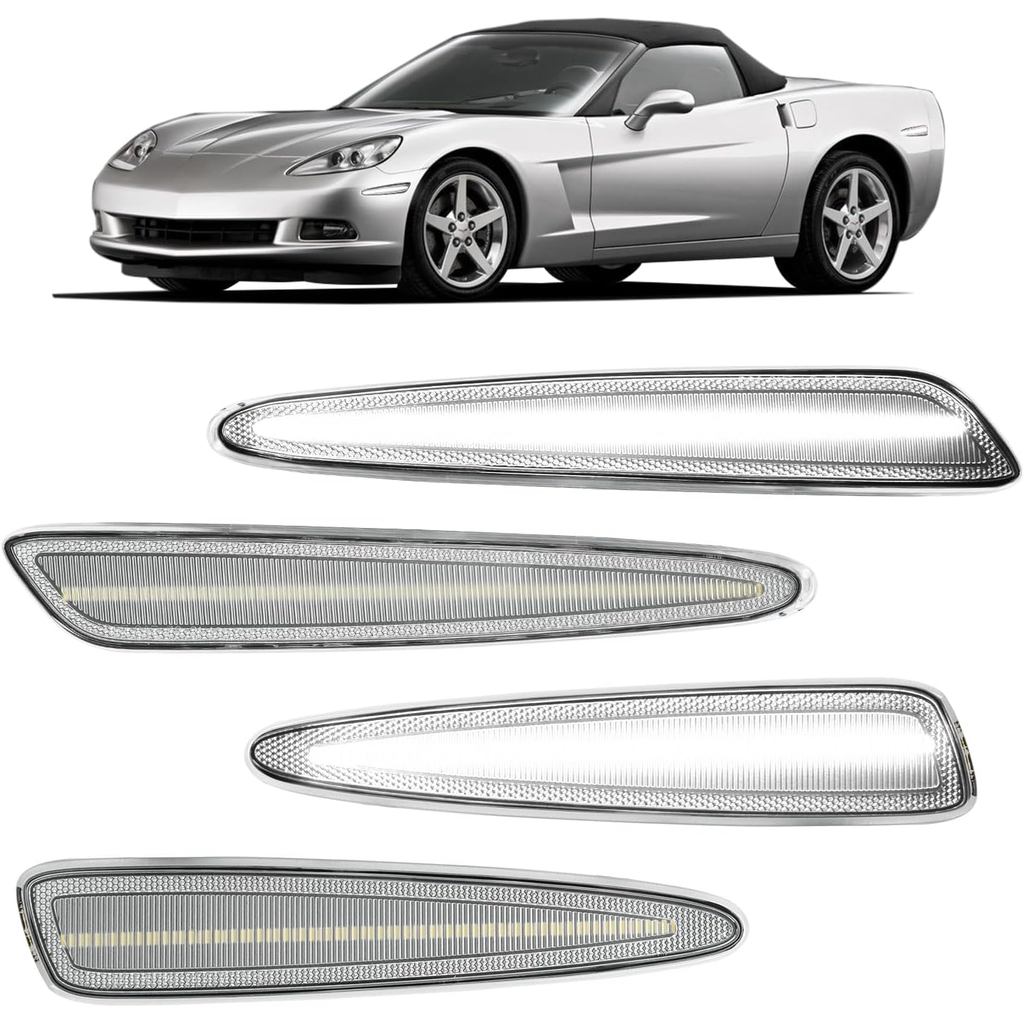 ROCCS C6 Corvette ไฟเลี้ยวด้านข้างใช้งานร่วมกับ Chevy Corvette C6 Z06 ZR1 2005-2013 ด้านหน้าด้านหลัง