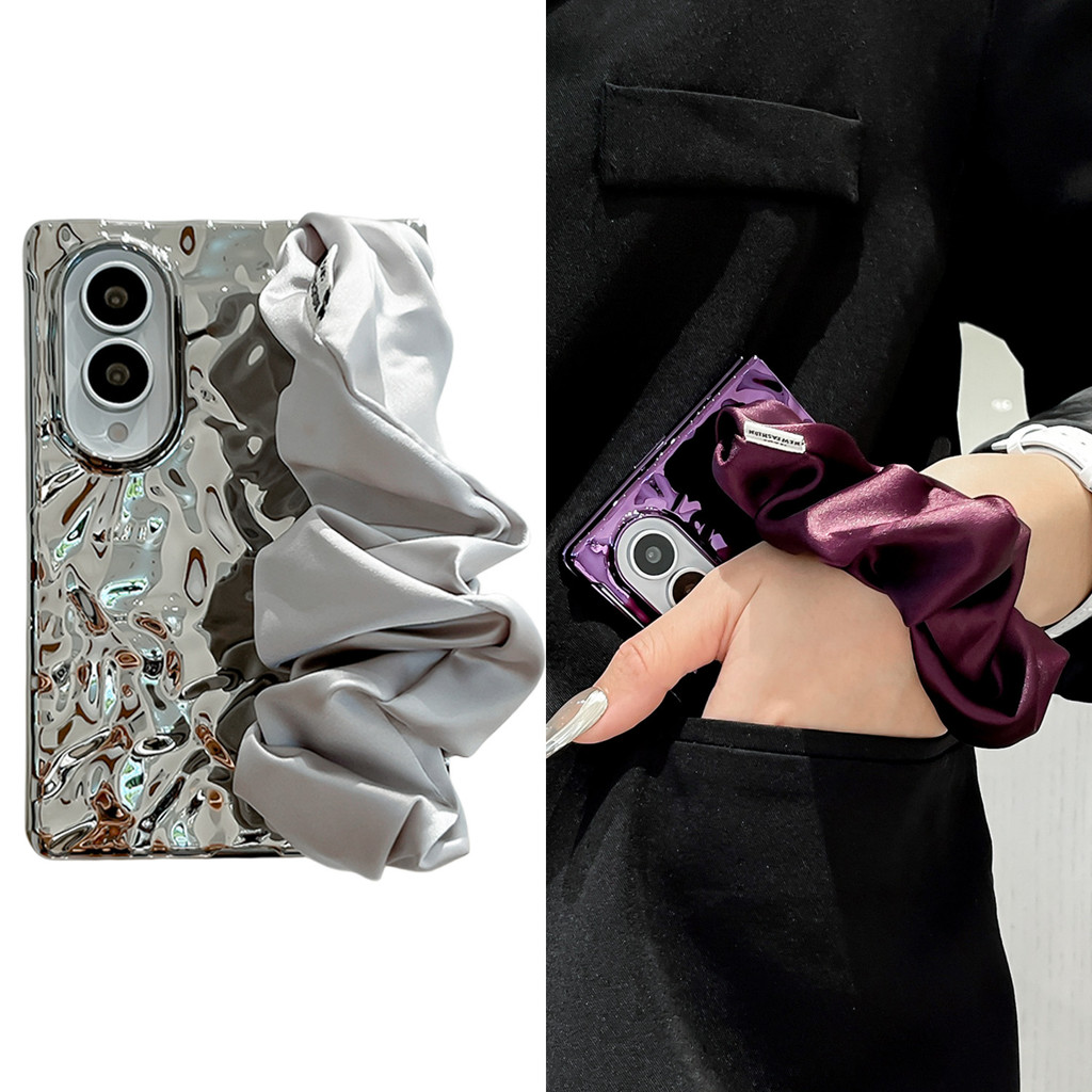 New style ชุบ ริ้วรอย ผ้าพันคอไหม สายรัดข้อมือ เคส สำหรับ Samsung Galaxy Fold8 Wide Case ป้องกันการตก พลิกปก เคส