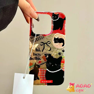 เคสไอโฟน17 สำหรับ iPhone 11 16 13 15 12 14 Pro Max 8 16 7 14 15 Plus XR XS MAX X SE 2020 สร้อยข้อมือแมวสีดำหวาน