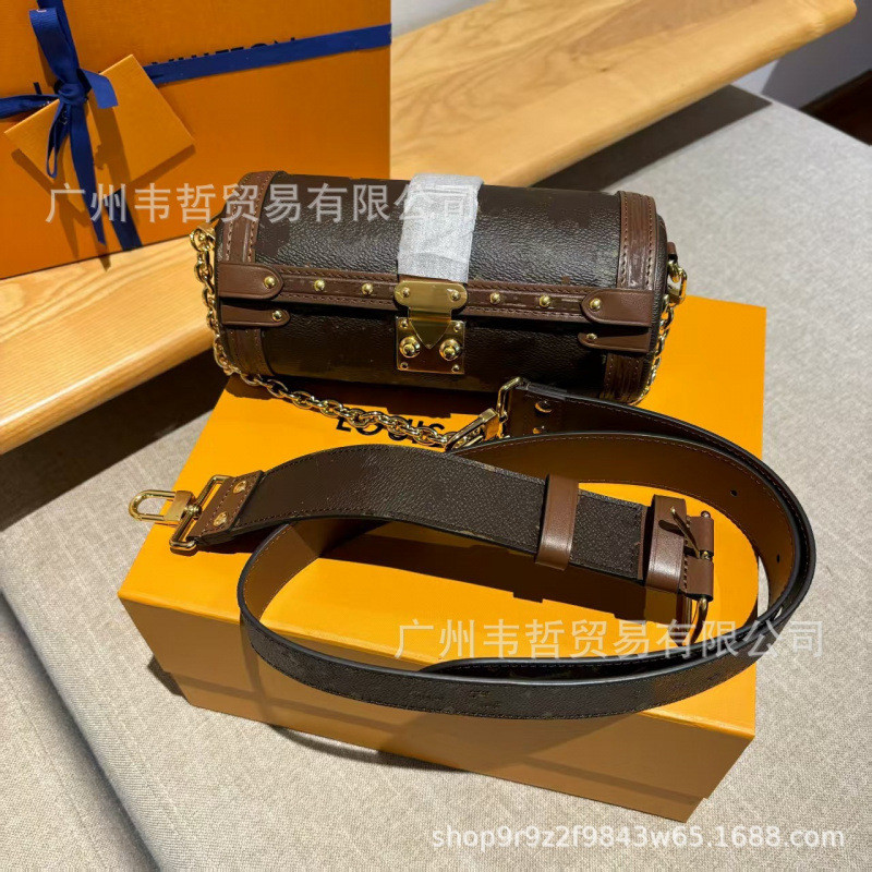 กระเป๋าดีไซเนอร์ M&L LV ลายคลาสสิก รุ่นไฮเอนด์ กระเป๋าทรงกระบอก Papillon สะพายไหล่และสะพายข้าง สีขาว