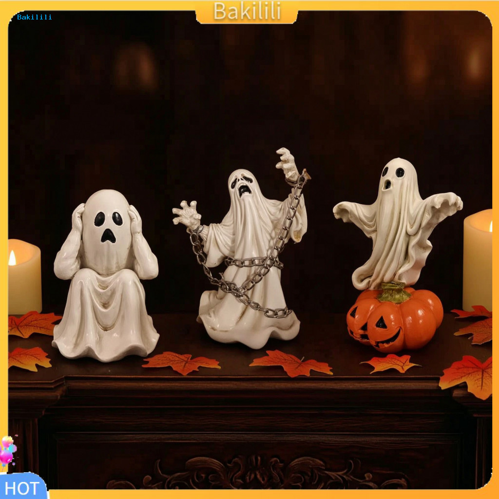 {Bakili} ขนาดเล็ก Niche Holiday ฮาโลวีนเรซิ่น Ghost เครื่องประดับฮาโลวีน Ghost ตุ๊กตาชุดน่ารักเรซิ่น