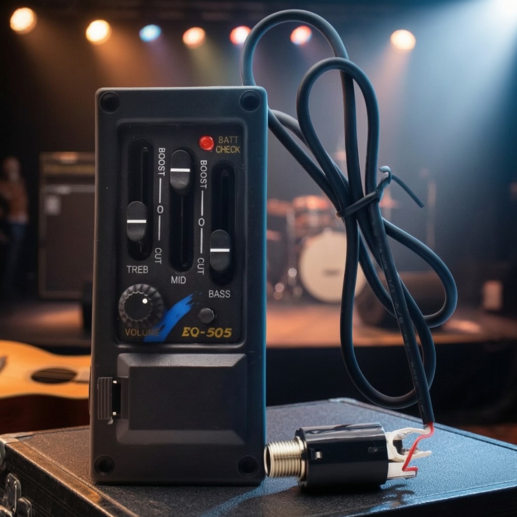 Active Acoustic Pickup Onboard Acoustic Guitar Pickup พร้อม Preamp Guitar Equalizer Unit สีดําสําหรั