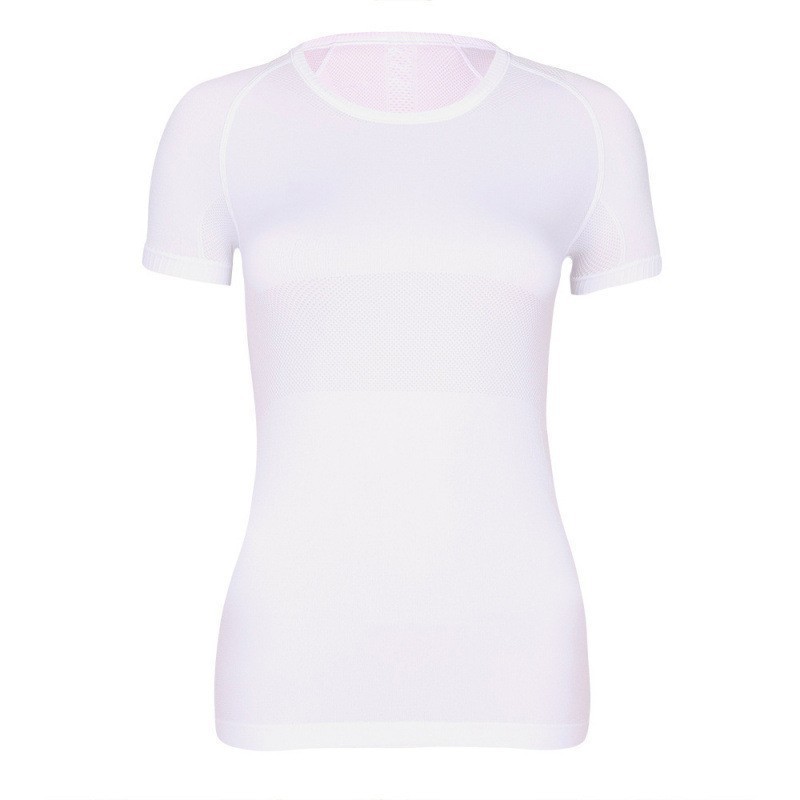 O8E5 1u1u 3.0 แขนสั้นยืดหยุ่นสูงกีฬารอบคอสุภาพสตรี Quick-Drying Top Running Training เสื้อยืดโยคะ
