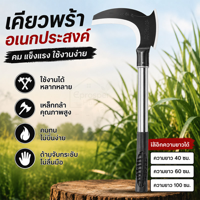 2in1 เคียวเหล็กแมงกานีส SK-5 อเนกประสงค์ เครื่องมือเกษตร ตัดหญ้า ตัดไม้ ตัดแต่งกิ่ง