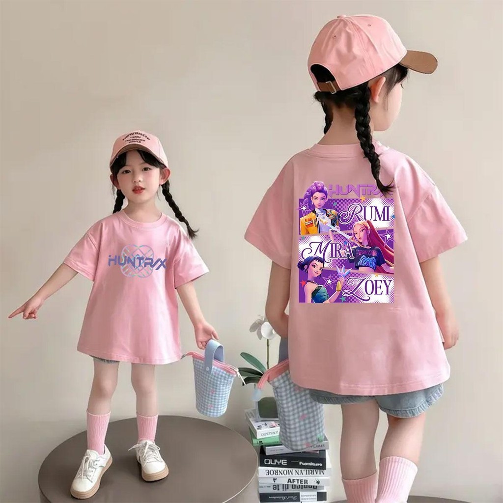 (จัดส่งตลอด 24 ชั่วโมง)พร้อมส่ง เสื้อยืดแขนสั้นเด็ก Kpop Demon Hunters ลายพิมพ์ เสื้อยืด cotton 100 ใส่สบาย คอกลม