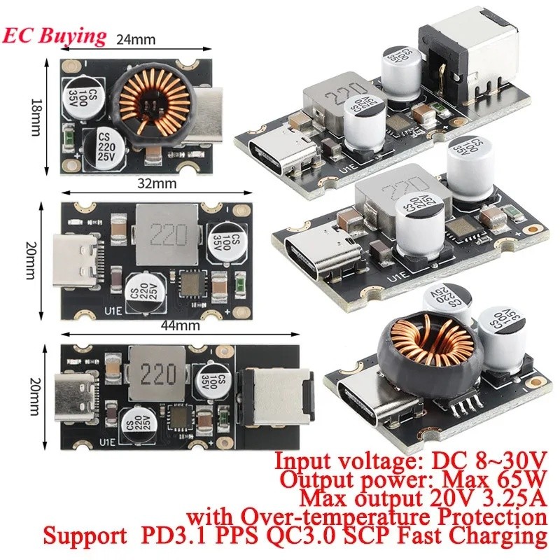 PD65W 65W Fast Charger โมดูล DC 8-30V Buck ขั้นตอนลง Type-C รองรับ PD3.1 PPS QC3.0 SCP Fast Charging